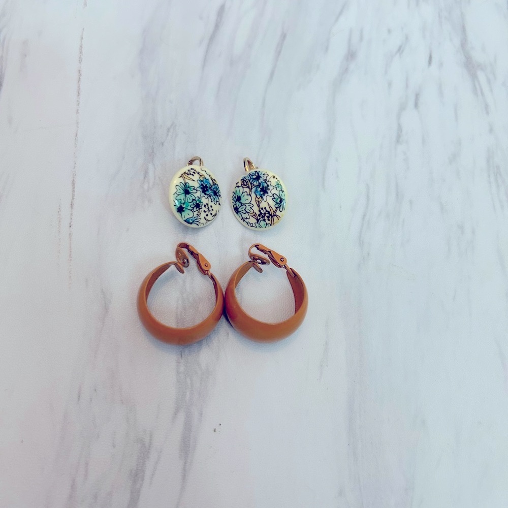 Floral and Hoop Enamel Earrings Set